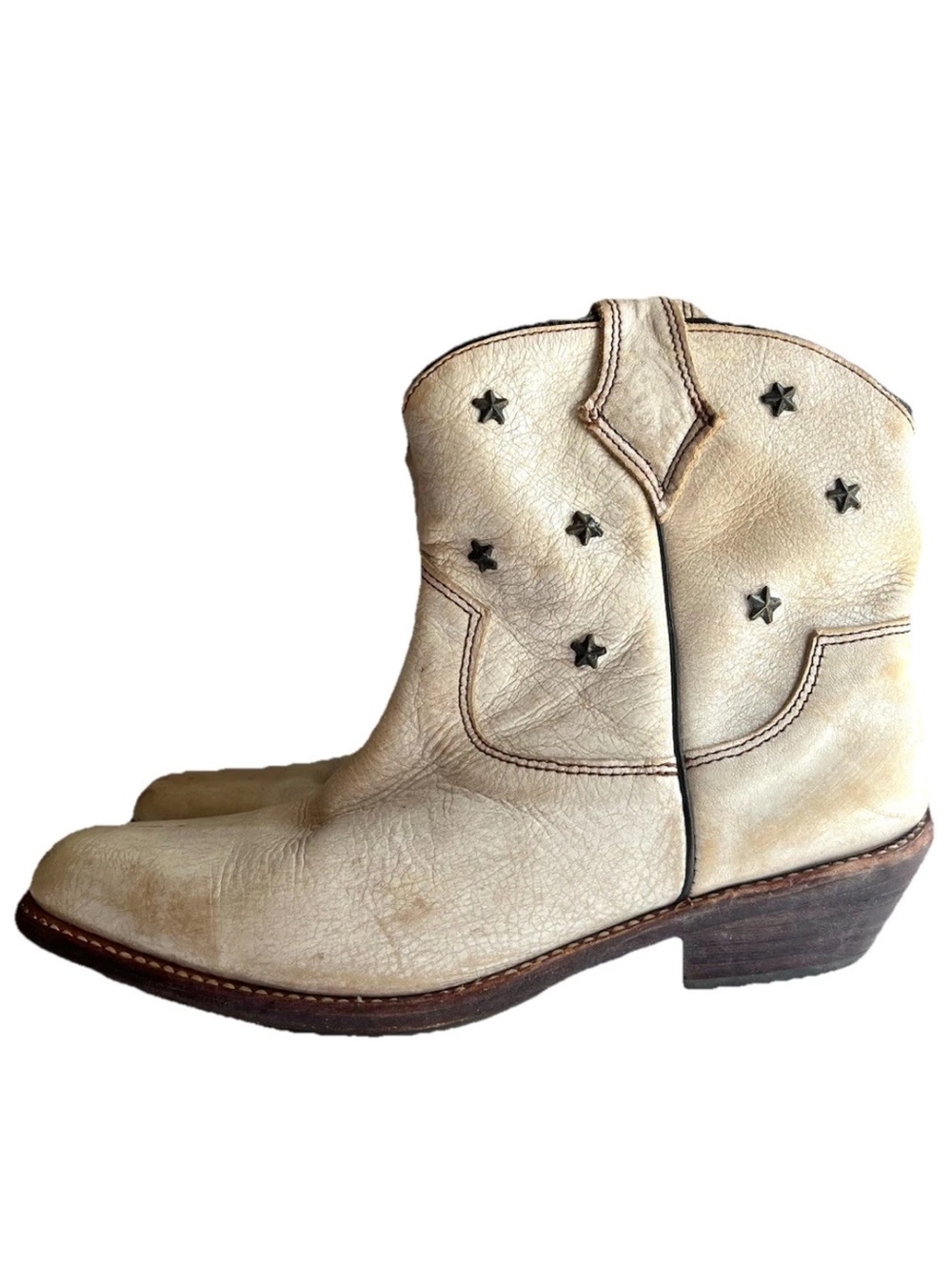 Bed Stu Ivory Leather Western Ankle Boots Star Studded Gazelle Cobbler Series 7